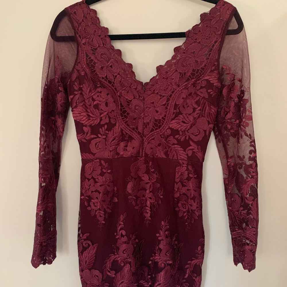 Burgundy short sheer floral dress